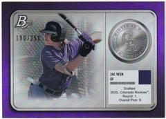 Zac Veen [Purple] #MM-3 Baseball Cards 2022 Bowman Platinum Minted in Merit Prices