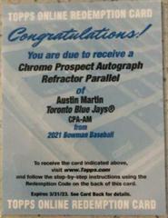 Austin Martin [Blue Refractor] #CPA-AM Baseball Cards 2021 Bowman Chrome Prospect Autographs Prices
