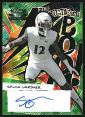 Sauce Gardner [Crystal Green] Football Cards 2022 Leaf Valiant Autographs Here Comes the Boom Prices