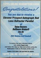 Dylan Beavers [Red Lava] #CDA-DB Baseball Cards 2022 Bowman Draft Chrome Autographs Prices