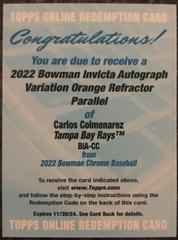 Carlos Colmenarez [Orange] #BIA-CC Baseball Cards 2022 Bowman Chrome Invicta Autographs Prices
