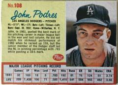 Johnny Podres [Hand Cut] #108 Baseball Cards 1962 Post Cereal Prices
