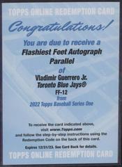 Vladimir Guerrero Jr. [Autograph] #FF-12 Baseball Cards 2022 Topps Flashiest Feet Prices