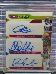 Isaac Bruce, Sterling Sharpe, Randy Moss [Prismatic White] #CT-3 Football Cards 2023 Leaf Vivid Autographs Colorful Trios Prices