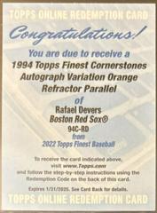 Rafael Devers [Orange] #94C-RD Baseball Cards 2022 Topps Finest 1994 Cornerstones Autographs Prices