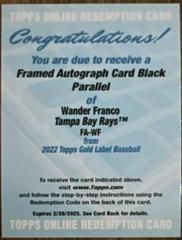 Wander Franco [Black] #FA-WF Baseball Cards 2022 Topps Gold Label Framed Autographs Prices