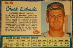 Chuck Estrada [Hand Cut] #36 Baseball Cards 1962 Post Cereal Prices