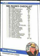 Dick Williams [Padres, Specials Checklist] Baseball Cards 1984 Fleer Prices