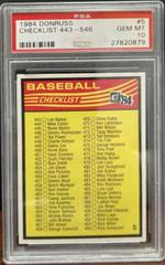 Checklist 443-546 #5 Baseball Cards 1984 Donruss Prices