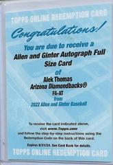 Alek Thomas #FA-AT Baseball Cards 2022 Topps Allen & Ginter Full Size Autographs Prices