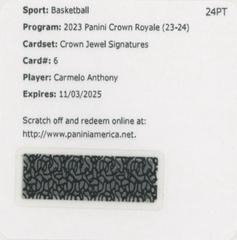 Carmelo Anthony #6 Basketball Cards 2023 Panini Crown Royale Jewel Signature Prices