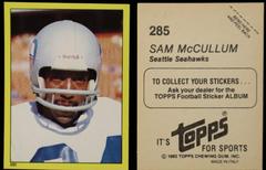 Sam McCullum #285 Football Cards 1982 Topps Stickers Prices