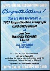 Juan Soto [Gold] #87BA-JSO Baseball Cards 2022 Topps Update 1987 Autographs Prices