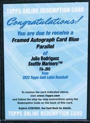 Julio Rodriguez [Blue] #FA-JRO Baseball Cards 2022 Topps Gold Label Framed Autographs Prices