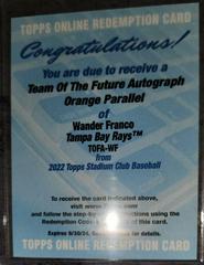 Wander Franco [Orange] #TOFA-WF Baseball Cards 2022 Stadium Club Team of the Future Autographs Prices