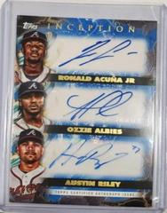 Austin Riley, Ozzie Albies, Ronald Acuna Jr. [Blue] #ITA-AAR Baseball Cards 2023 Topps Inception Triple Autographs Prices