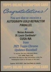 Nolan Arenado [Gold Refractor] #CUSA-NA Baseball Cards 2021 Topps Chrome Update Autographs Prices