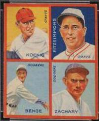 Benge, Fitzsimmons [Koenig, Zachary] Baseball Cards 1935 Goudey 4 in 1 Prices