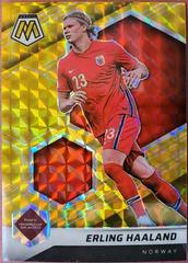 Erling Haaland [Gold Fluorescent] #56 Soccer Cards 2021 Panini Mosaic Road to FIFA World Cup Prices