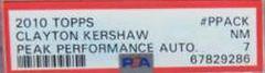 Clayton Kershaw Baseball Cards 2010 Topps Peak Performance Autographs Prices