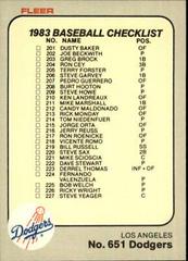 Checklist 201-251 #651 Baseball Cards 1983 Fleer Prices