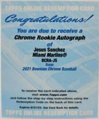 Jesus Sanchez Baseball Cards 2021 Bowman Chrome Rookie Autographs Prices