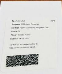 Wander Franco [Gold] #RDJA-WF Baseball Cards 2022 Panini Chronicles Rookie Dual Jersey Autographs Prices
