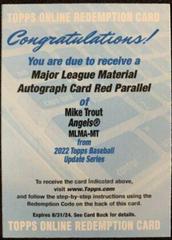 Mike Trout [Red] Baseball Cards 2022 Topps Update Major League Material Autographs Prices