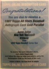 Aaron Judge [Gold] Baseball Cards 2022 Topps 1987 All Stars Autographs Prices