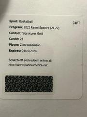 Zion Williamson [Gold] Basketball Cards 2021 Panini Spectra Signatures Prices