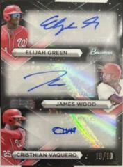 Cristhian Vaquero, Elijah Green, James Wood [Black Lava] Baseball Cards 2023 Bowman Sterling Triple Refractor Autographs Prices