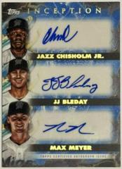 Max Meyer, JJ Bleday, Jazz Chisholm Jr. [Blue] Baseball Cards 2023 Topps Inception Triple Autographs Prices