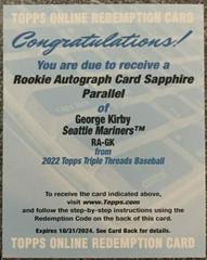 George Kirby [Sapphire] #RA-GK Baseball Cards 2022 Topps Triple Threads Rookie Autographs Prices