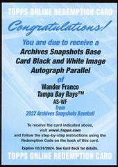 Wander Franco [Black & White] #AS-WF Baseball Cards 2022 Topps Archives Snapshots Autographs Prices