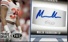 Malik Harrison [Blue] #A30 Football Cards 2020 Sage Hit Rookie Autograph Prices