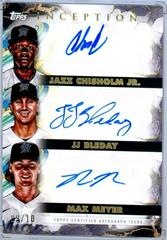 Max Meyer, JJ Bleday, Jazz Chisholm Jr. Baseball Cards 2023 Topps Inception Triple Autographs Prices