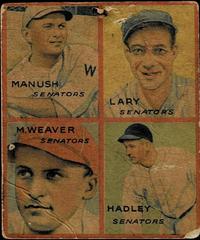 Hadley, Lary, M. Weaver, Manush #6C Baseball Cards 1935 Goudey 4 in 1 Prices