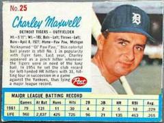 Charley Maxwell [Hand Cut] #25 Baseball Cards 1962 Post Cereal Prices