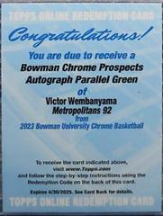 Victor Wembanyama [Autograph Green] #101 Basketball Cards 2022 Bowman Chrome University Prices