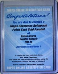 Yordan Alvarez #TRAP-YA Baseball Cards 2023 Topps Series 1 Reverence Autograph Patch Prices