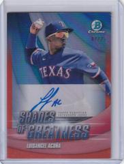 Luisangel Acuna [Orange] Baseball Cards 2022 Bowman Chrome Shades of Greatness Autographs Prices