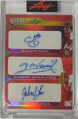 Bukayo Saka , Gabriel Magalhaes , Gabriel Jesus [Red] Soccer Cards 2022 Leaf Vivid Triple Autographs Prices