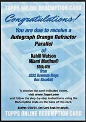 Kahlil Watson [Orange Refractor] #BMA-KW Baseball Cards 2022 Bowman Chrome Mega Box Mojo Autographs Prices