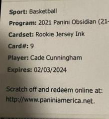 Cade Cunningham Basketball Cards 2021 Panini Obsidian Rookie Jersey Ink Autographs Prices