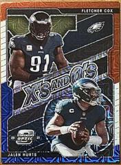 Fletcher Cox, Jalen Hurts [Red White Blue] Football Cards 2021 Panini Contenders Optic Xs and Os Prices