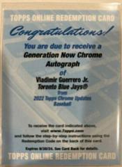 Vladimir Guerrero Jr. [Autograph] #GNC-1 Baseball Cards 2022 Topps Chrome Update Generation Now Prices