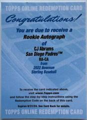 CJ Abrams #RA-CA Baseball Cards 2022 Bowman Sterling Rookie Autographs Prices