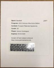 Jasson Dominguez Baseball Cards 2022 Panini Elite Extra Edition Prospect Materials Signatures Prices