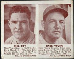 Mel Ott, Babe Young Baseball Cards 1941 Double Play Prices
