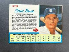 Steve Boros [Hand Cut] #16 Baseball Cards 1962 Post Cereal Prices